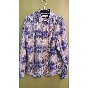 John Lennon Blue Jellyfish Pattern Button Up Shirt Men Size‎ XXL Long Sleeve